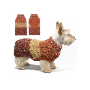Dog Sweater in Rust, Tan Stripes with Turtleneck - Pet Apparel - Size Medium